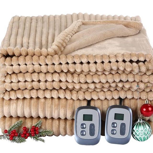 Heated Electric Blanket Queen Size 90 x 84 Inches - Heating Blanket Flannel with 1-10 Optional Heating Levels & 1-12 Hours Auto Off, Ultra Soft and Washable with Fast Heating, Flaxen