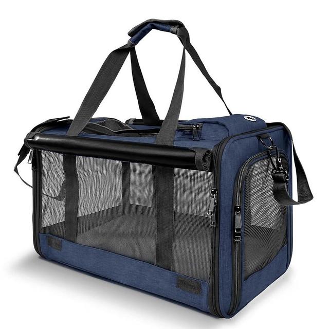 GAPZER Medium Cat Carrier Large Cat 15 lbs+ Soft Pet Carrier Small Puppy/Ventilated 2 Kittens Car Travel Bag Case/Comfy Big Maine Coons 25 Pounds/Soft-Sided Mesh Kitty Products Dark Blue