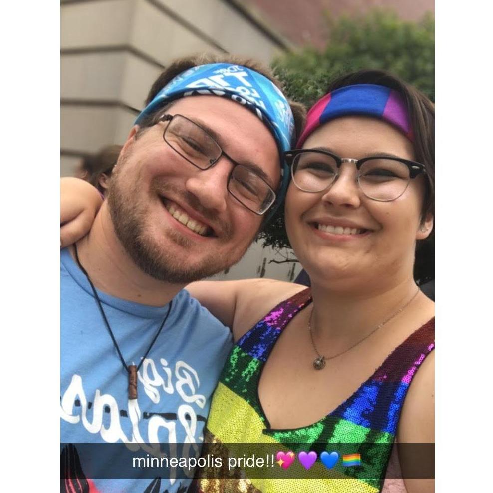 At Minneapolis Pride in 2019 (The first Pride we had both been to!)