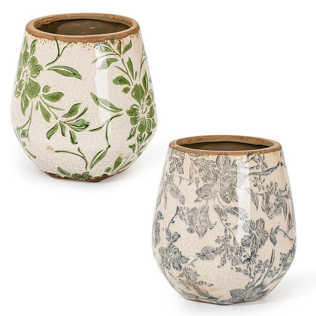 Sungmor Vintage Ceramic Plant Pots, Set of 2 Pretty Ice Cracked Glaze Ceramic Flower Pots, 5.7in. Herb Planters with Drainage Hole, Tuscan Planters for Indoor Outdoor Plants, Home Garden Decor Pot