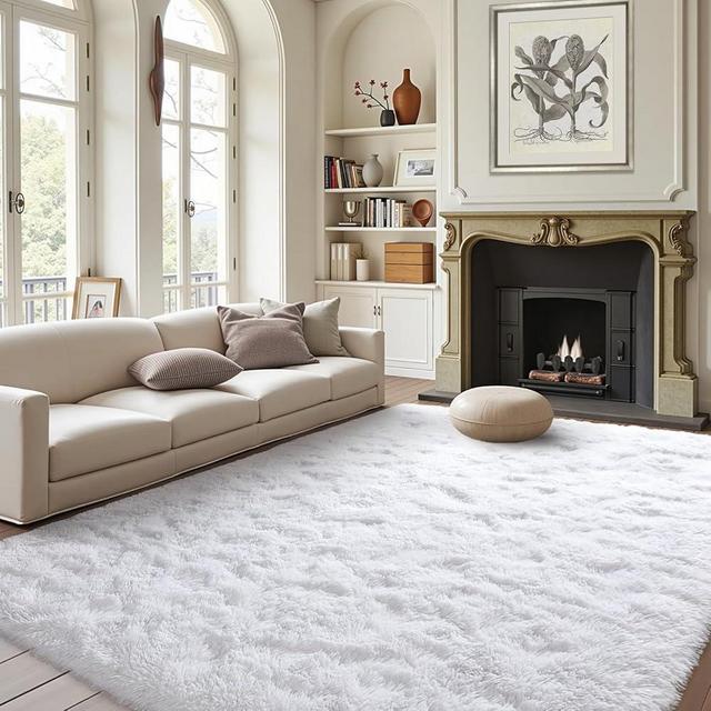 FinRèc Soft White Rugs for Bedroom Living Room, 4x6 Feet Modern Indoor Fuzzy Shaggy Area Rug, Non-Slip Fluffy Furry Rug for Nursery Kids Room Dorm Room Home Decor, High Pile Plush Floor Carpet