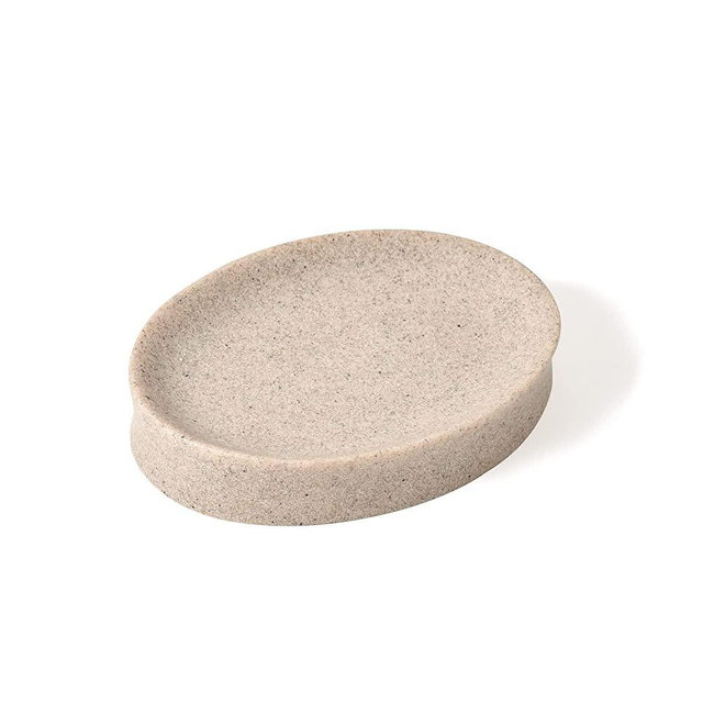 IMEEA Soap Dish Resin Soap Tray Soap Holder Sponge Hand Soap Dish Holder for Bathroom Shower Kitchen Sink Counter (Beige)