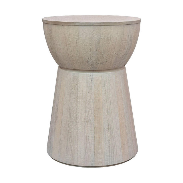 East at Main 19" Cinched Wood Drum Table White: Handcrafted, Mango, No Assembly Required