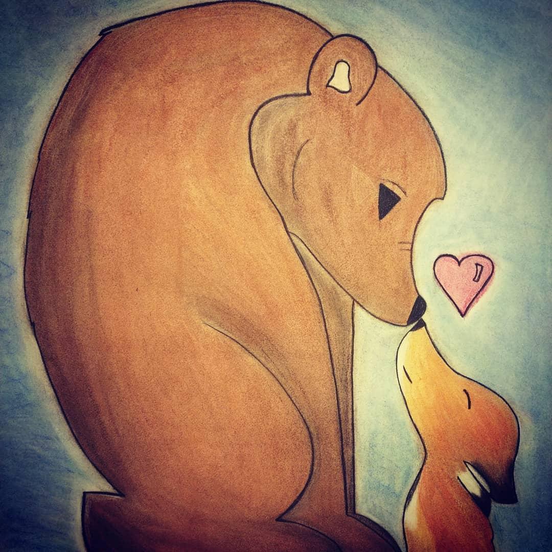 Catherine's original Bear & Fox drawing - the inspiration for the couple's wedding "logo"