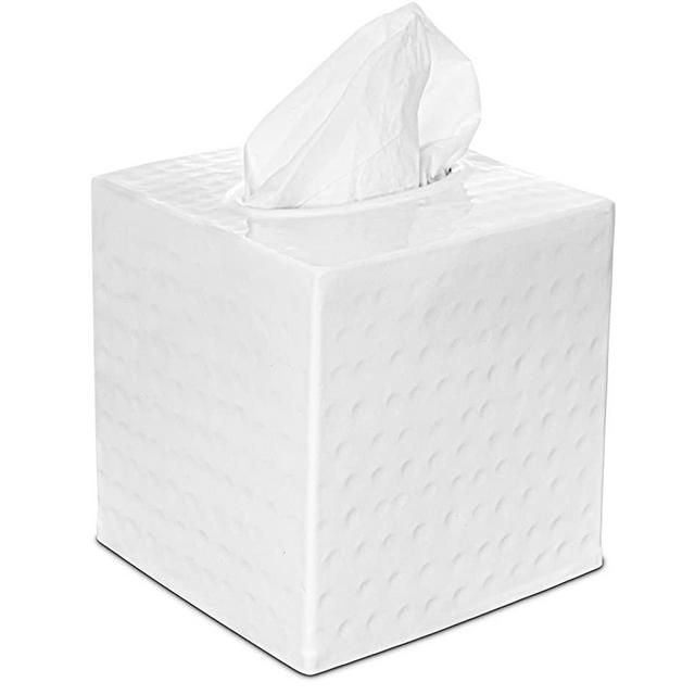 Monarch Abode Classic White Monarch Hand Hammered Metal Tissue Box Cover