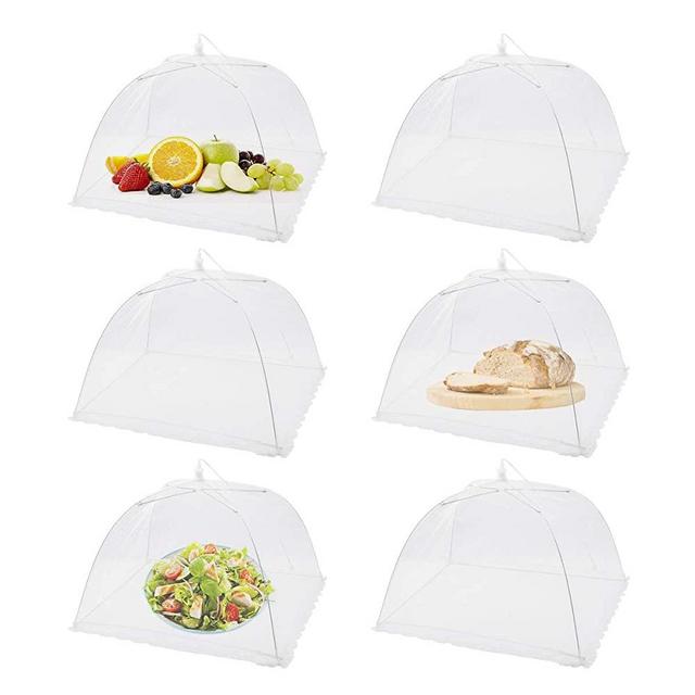 FOOEN (6 Pack) Pop-Up Picnic Mesh Food Covers Tent Umbrella for Outdoors and Camping Food Net Cover Keep out Flies Mosquitoes Ideal for Parties Picnics BBQ, Reusable and Collapsible 17 x 17inches