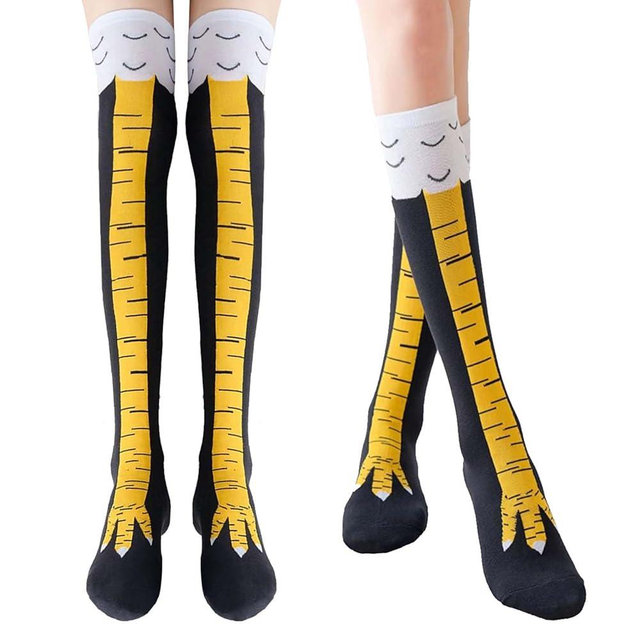 woxafo 2 Pair Chicken Leg Socks, 3D Novelty Funny Knee-High & Mid-Calf Chicken Costume Feet Socks, Animal Paw Socks for Women Men Thanksgiving Xmas Birthday Party Stocking Stuffer Gifts