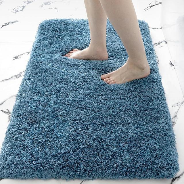 Disolla Blue Bathroom Rug 24x48 Non Slip Fluffy Bath Mat for Bathroom Floor Washable Plush Luxury Bath Rug for Tub Soft Shaggy Bathroom Shower Sink Mat