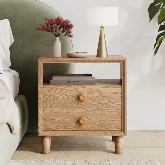 Christopher Knight Home Ramona Modern Nightstand with 2 Drawers and Open Shelf, Natural