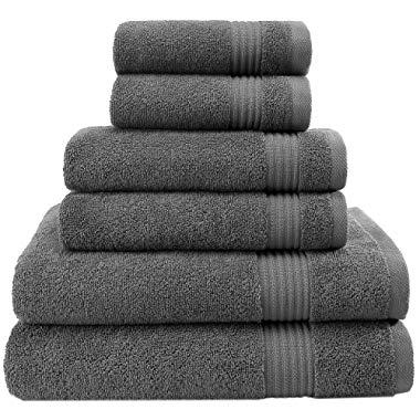 Hotel & Spa Quality, Absorbent and Soft Decorative Kitchen and Bathroom Sets, Cotton, 6 Piece Turkish Towel Set, Includes 2 Bath Towels, 2 Hand Towels, 2 Washcloths, Charcoal Grey
