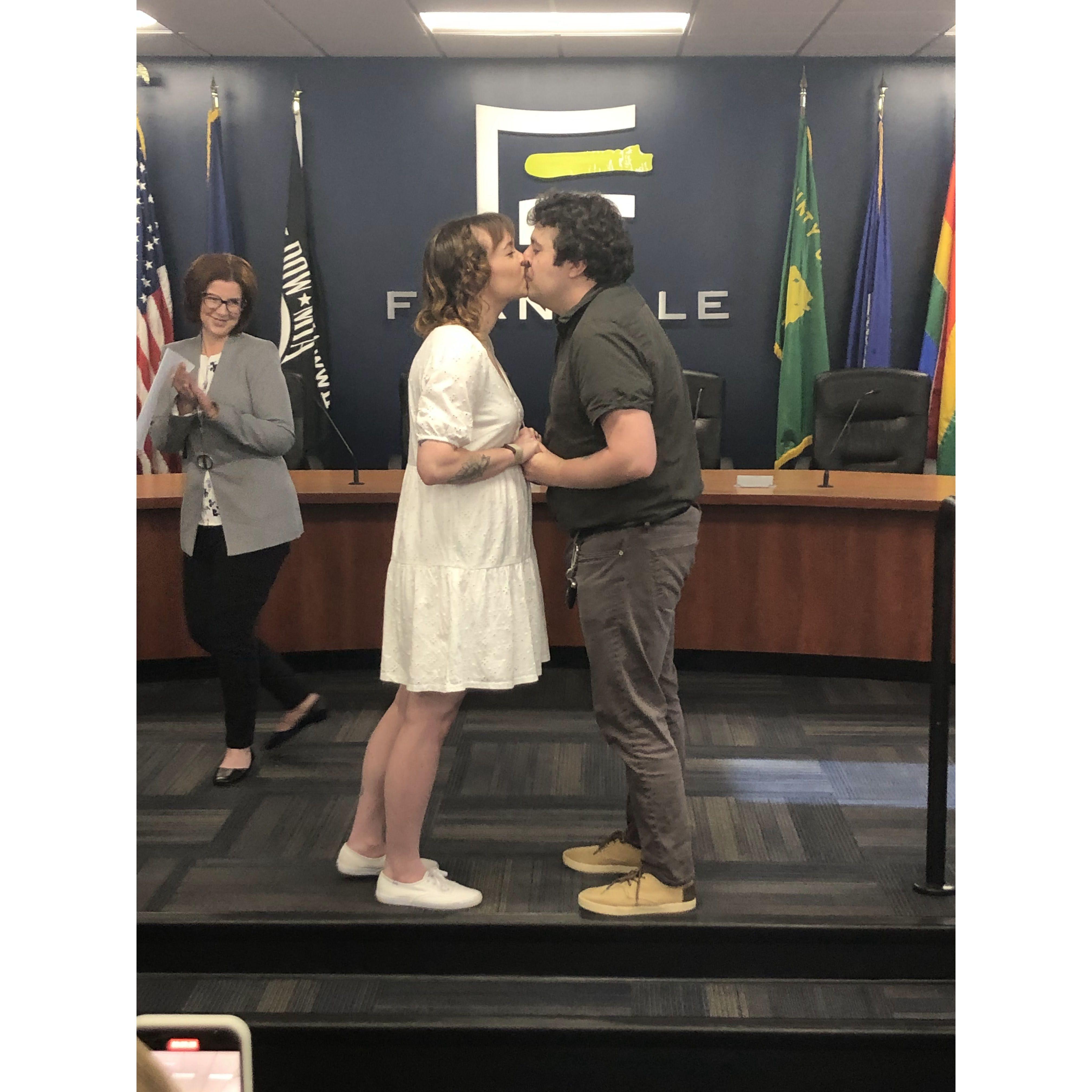 Elopement at Ferndale City Hall! May 24, 2023. Almost exactly three years together.