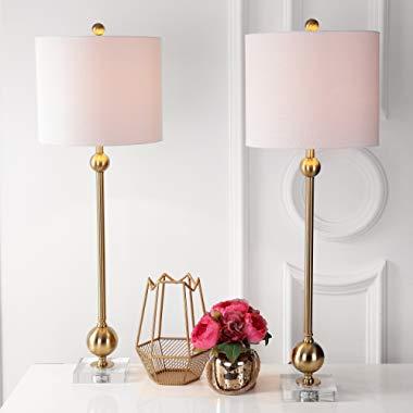 JONATHAN Y JYL2010A-SET2 Collection Hollis 34" Metal Table Lamp, Brass with Crystal Base (Set of 2)