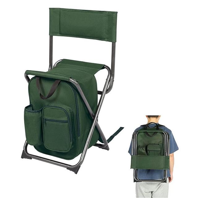 PORTAL Lightweight Backrest Stool Compact Folding Chair Seat with Cooler Bag for Fishing, Camping, Hiking, Supports 225 lbs