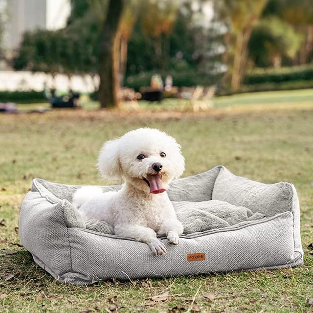 Yokee Dog Bed for Small Dogs, Washable Rectangle Sleeping Puppy Bed, Orthopedic Removable Cover Pet Sofa Bed Double-Sided Use with Anti-Slip Bottom(20'', Grey)
