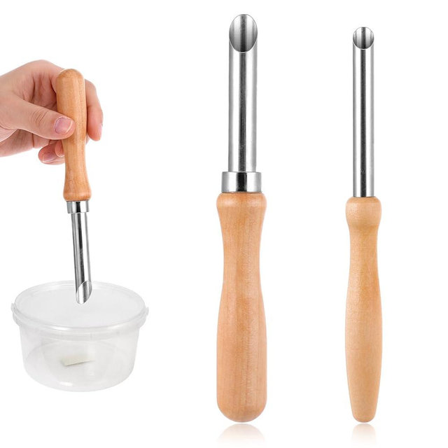 2 Pack Clay Hole Cutters Straw Puncher Single for Plastic Lids Lemonade Stainless Steel Circular Clay Hole Cutters Pottery Tools Wooden Handle Clay Tools Lemonade Cup Lid Hole Puncher for Straw