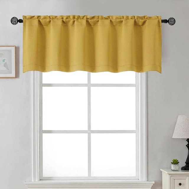 Gwine Bright Gold Valance for Windows, Small Blackout Valance Kitchen Curtains for Bathroom Basement, Modern Rod Pocket Thermal Insulated Window Treatment, 60" Wx16 L, 1 Piece