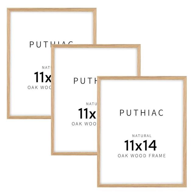 puthiac 11x14 Oak Wood Picture Frame - Minimalist 11x14 Frame Wood for Wall Art Decor, 11"x14" Natural Solid Wood Poster Frames for Wall Art Photo and Prints(3 Pack, Beige)