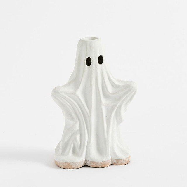 Ceramic Ghost Taper Candle Holder, White, Large 8"