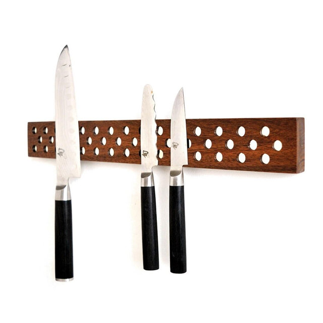 Magnetic Knife Bar in Walnut. Super strength neodymium magnets.
