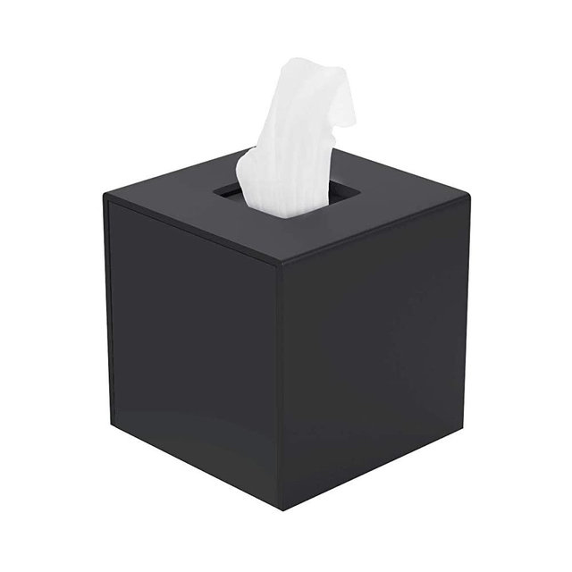 FEMELI Tissue Box Cover,Square Acrylic Tissues Paper Holder for Bathroom Bedroom Office,Black
