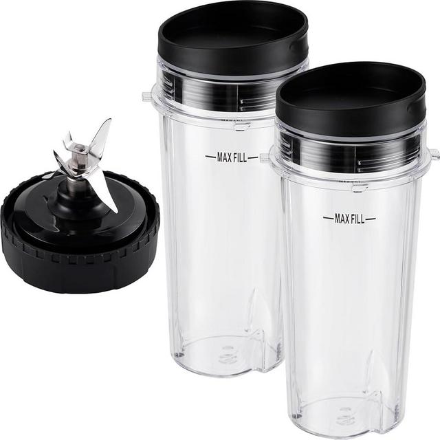 Equust 5-piece Ninja Blender Cups Replacement Single Serve 16oz Cups with Sip & Seal Lids, 6 Fins Extractor Blade Compatible with Nurti Ninja Blenders Pro BL660 BL663 BL663CO BL665Q BL740 BL770