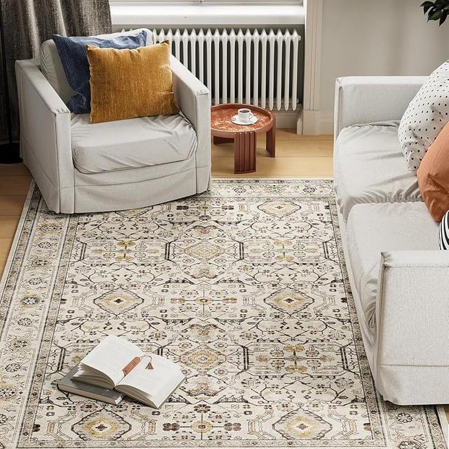 WITSHOCK Soft Area Rug 5x7,Non Slip Washable Foldable Rug Soft Stain Resistant Carpet for Living Room Bedroom Bathroom Kitchen(Cream,5x7ft)