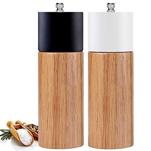Salt and Pepper Grinder Set With Black and White Tall Salt and Pepper Shakers with Adjustable Coarseness, Salt Grinders and Pepper Mill Shaker Set
