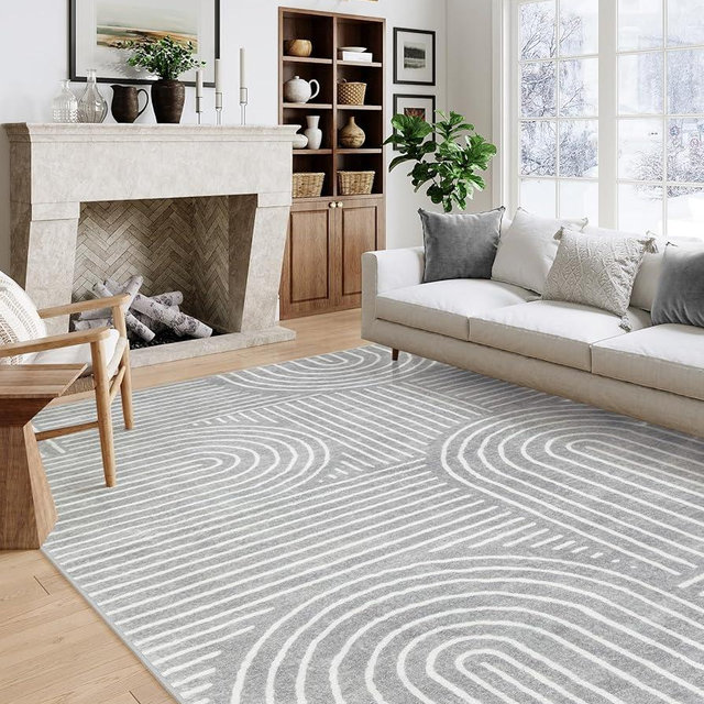 Lahome Abstract Area Rug 6x9, Soft Washable Rug for Living Room Ultra-Thin Non Slip Bedroom Rug, Stain Resistant Modern Grey Rug Easy Clean Throw Carpet for Dining Room Office(6'x9',Gray)