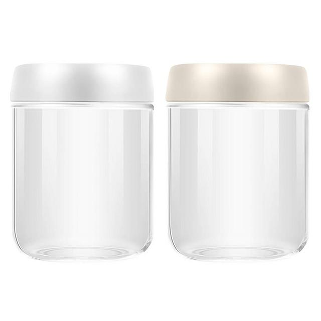 2 Pack Mason Jars 16 OZ with Lids,Wide Mouth Mason Jars for Overnight Oats,Reusable Glass Jars with Lids for Fruit, Salad Dressing, Sauce,Cereal,Pasta,Sugar,Beans,Spice-Leak Proof(Beige White)