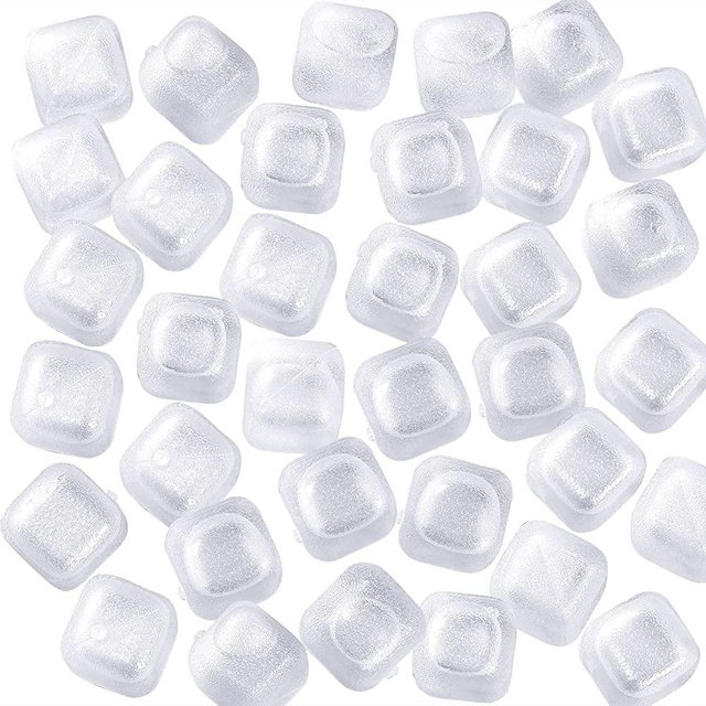 50 Pack Reusable Ice Cubes for Drinks, Refreezable Plastic Ice Cubes BPA Free, Chills Drinks Without Diluting, Washable Fake Ice Cubes for Cocktails, Wine, Beer or Coffee Easy To Use