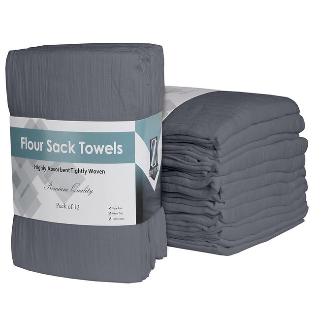 ZOYER Flour Sack Towels 28" x 28", 12 Pack - 100% Cotton Dish Towel - Machine Washable TeaTowels, Ultra Absorbent BarTowels, Dish Cloth Perfect for Drying Dishes & Cleaning - Grey