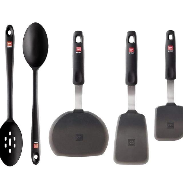 DI ORO 5-Piece Turner Silicone Spatula & Spoon Set - 600°F Heat-Resistant Kitchen Utensils - Dishwasher Safe, Food Grade, and BPA Free - 3 Turner Spatulas and 2 Silicone Spoons (Black)