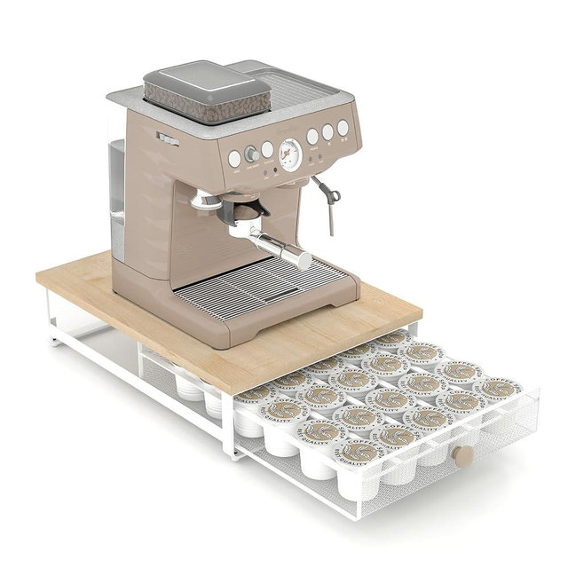 K Cup Organizer, Coffee Pod Holder Drawer, Under Brewer Storage Organizer with Sliding Drawer holds up to 35 K Cup Pods, No Assembly Needed, Natural colour