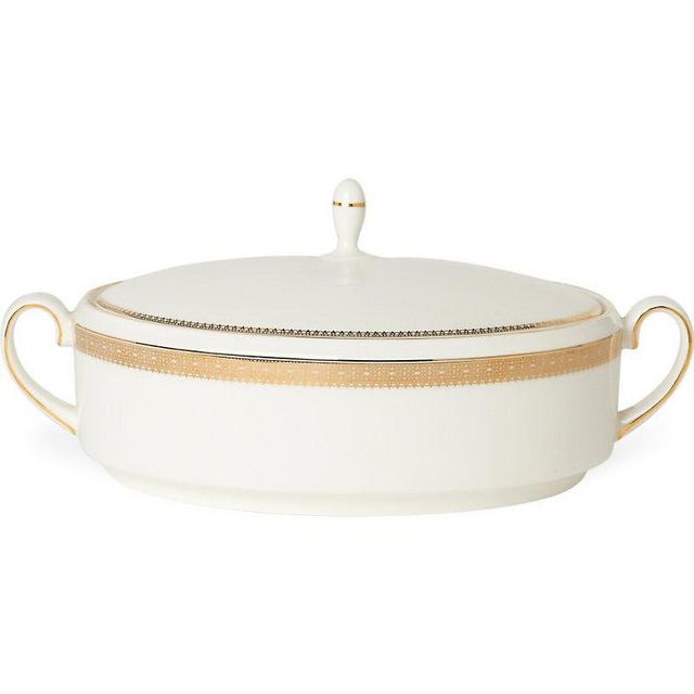 Lace Gold Covered Vegetable Dish In White