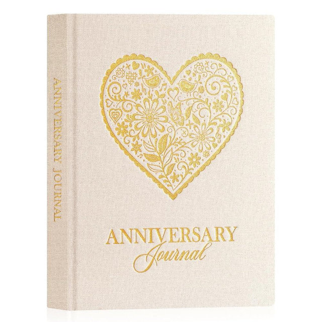 Lanpn Wedding Anniversary Journal Book, Linen Dating 1st to 70th Couple Memory Book Wedding Scrapbook, 190 Pages Love Stories Notebook Newlywed Marriage Anniversary Bridal Shower Gift, Beige