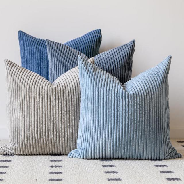 LANANAS Neutral Couch Throw Pillow Covers 18x18 Inch Set of 4 Decorative Farmhouse Boho Throw Pillows for Living Room, Couch, Bed, Sofa Soft Corduroy Accent Home Decor (Navy-Blue, 18x18 Inch)