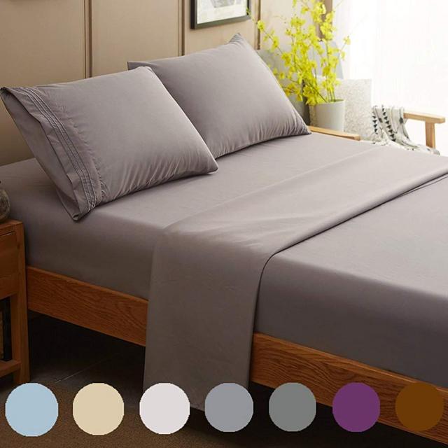 SONORO KATE Bed Sheet Set Super Soft Microfiber 1800 Thread Count Luxury Egyptian Sheets Fit 18 - 24 Inch Deep Pocket Mattress Wrinkle and Hypoallergenic-4 Piece (Grey, King)