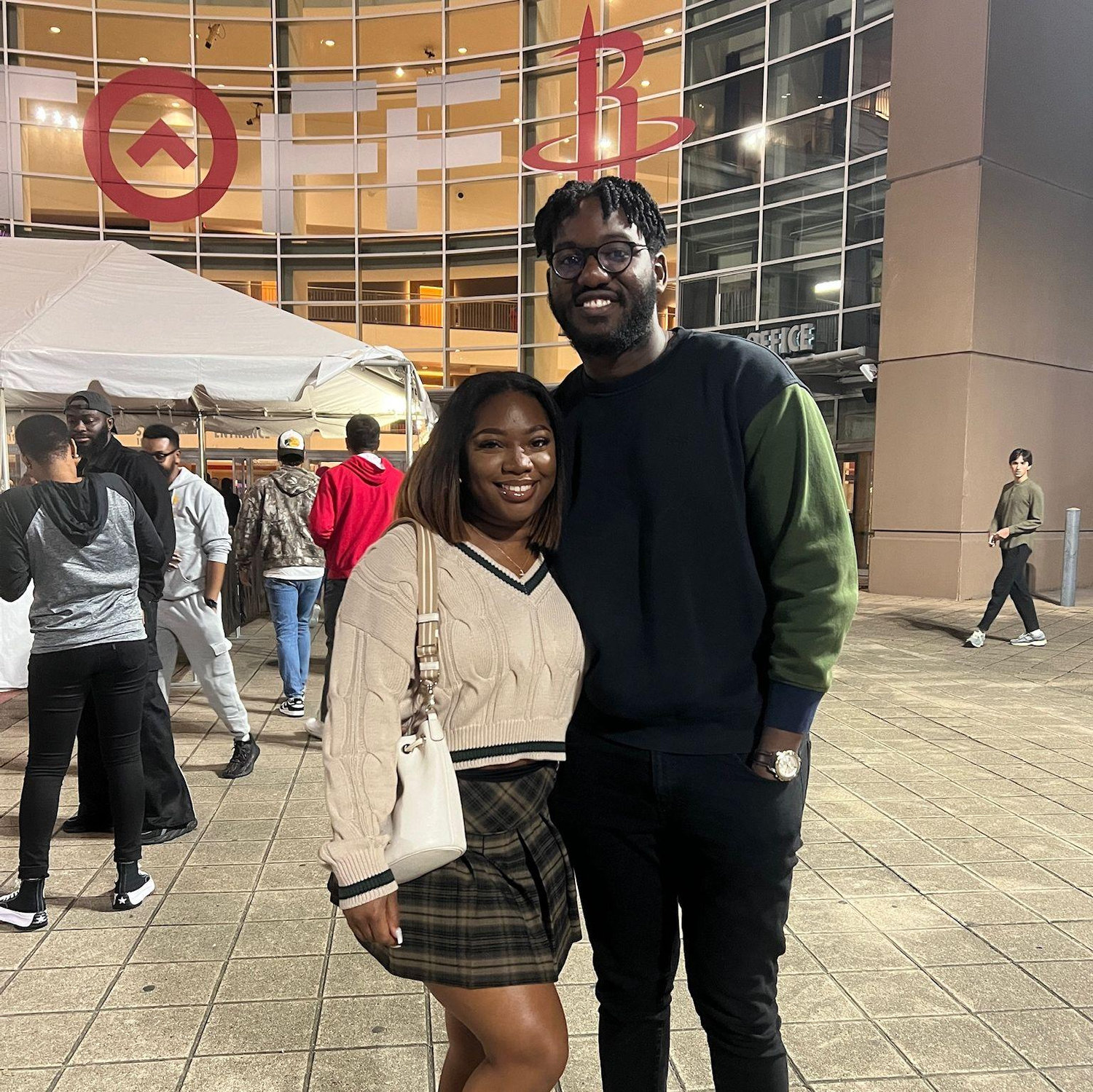 Getting ready for takeoff at the Houston Rockets basketball game.