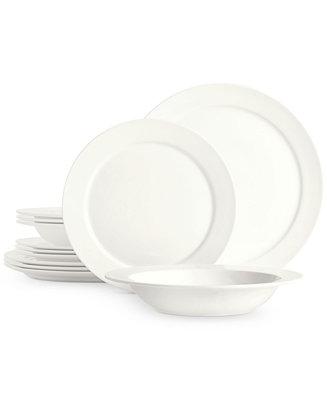 Round Rim Bone China 12-Pc. Bone Dinnerware Set, Created for Macy's