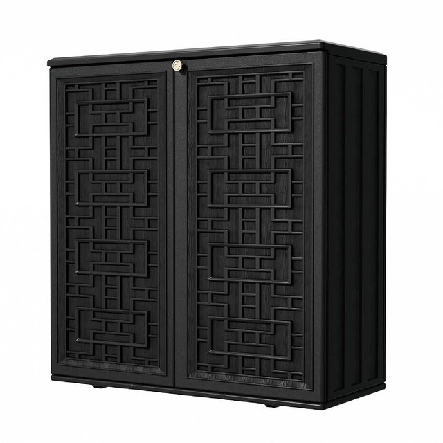 Mrosaa Outdoor Storage Cabinet Waterproof with Shelf,Resin Storage Sheds Outdoor Cabinets for tub towels/chemicals/grill items/Patio/Garden/Backyard, Size 34.3''L*15''W*36.2''H（Black）