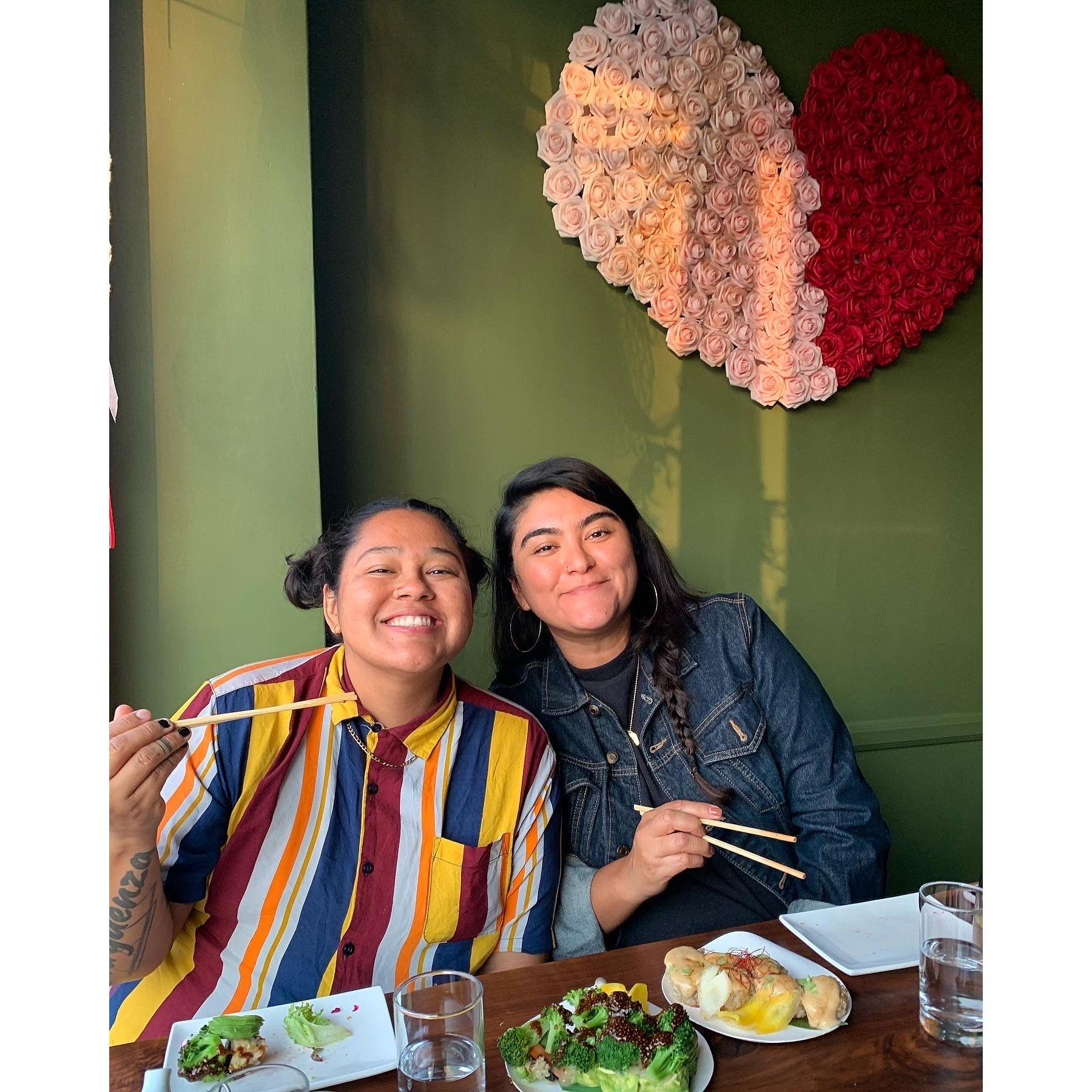 We really love to eat at vegan restaurants! It has always been a strong place of bonding for us!