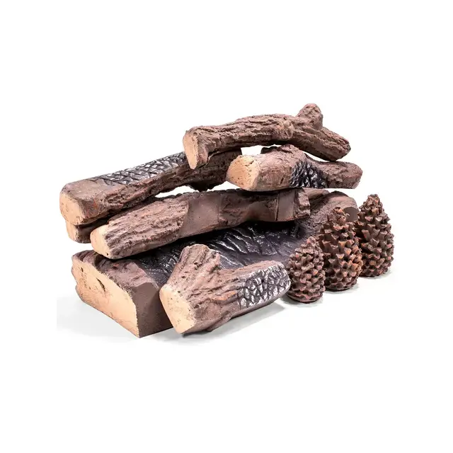 Barton 9-Pieces Set Realistic Pine Woods Ceramic Wood Fireplace Log Gas Logs Set Indoor / Outdoor