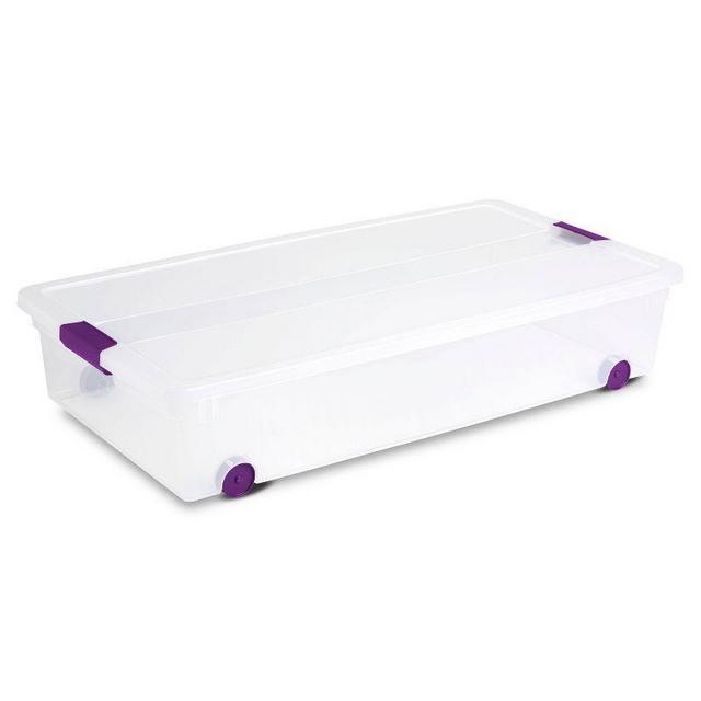 Sterilite 60qt Clear View Underbed Storage Bin with Latch Purple