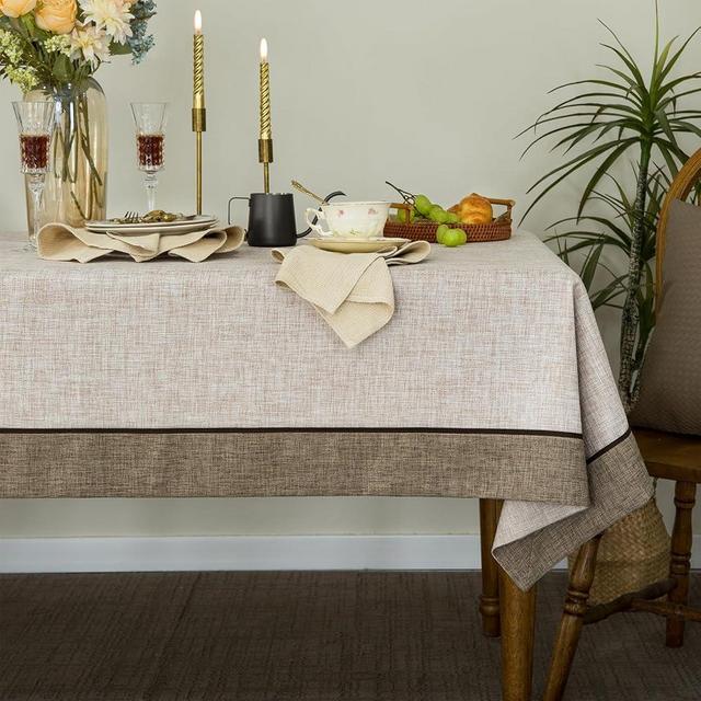 GLORY SEASON Classic Textured Linen Style Tablecloth,Rustic Washable,Solid Bordered Retro Rectangle Table Cloth,Kitchen Dinning Tabletop Decoration,Oblong Table Cover, Linen 55x102 Inch