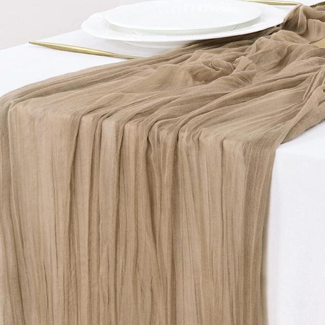 Socomi Cheesecloth Table Runner 10ft Gauze Tablecloth Boho Rustic Nude Cheese Cloth Table Runner for Wedding Bridal Shower Summer Decoration