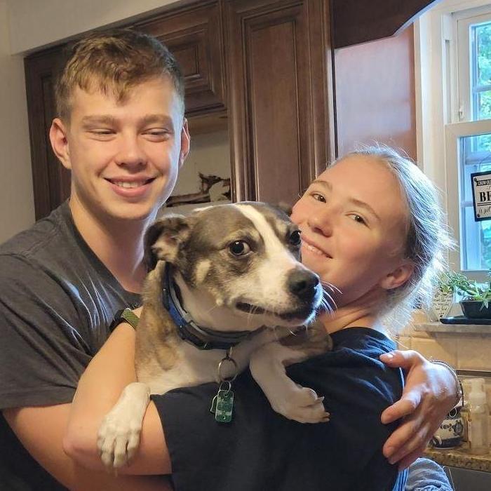 Our boy, Champ, in the Haas family kitchen