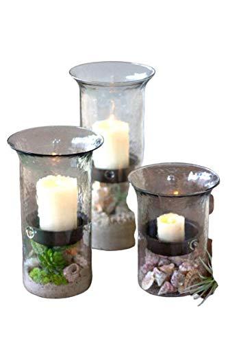 Glass Hurricane Pillar Candle Holder with Rustic Metal Insert, Perfect as a Centerpiece (Large)