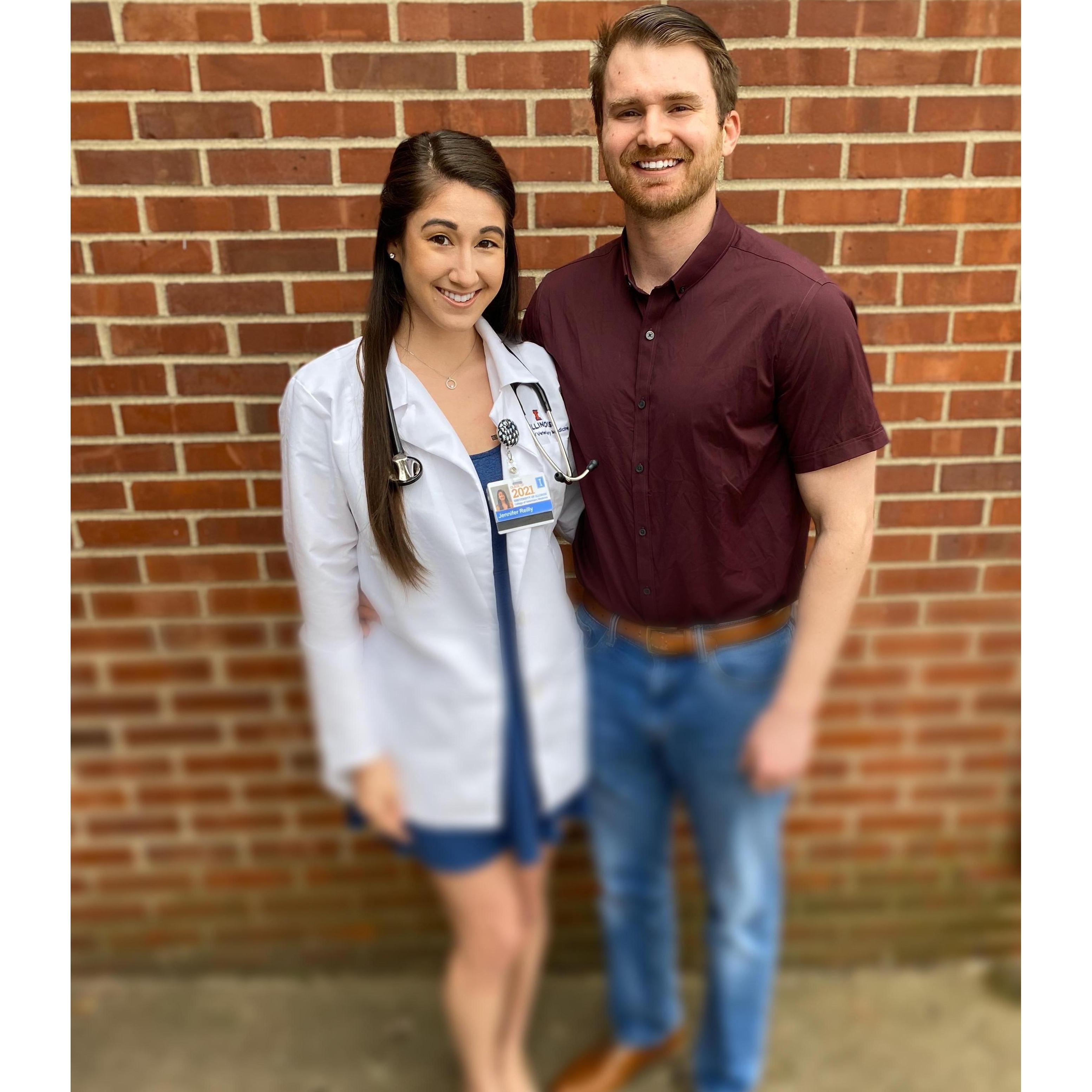 Even though the ceremony didn’t happen (thanks COVID-19), Jen still enjoyed getting her white coat in March 2020.