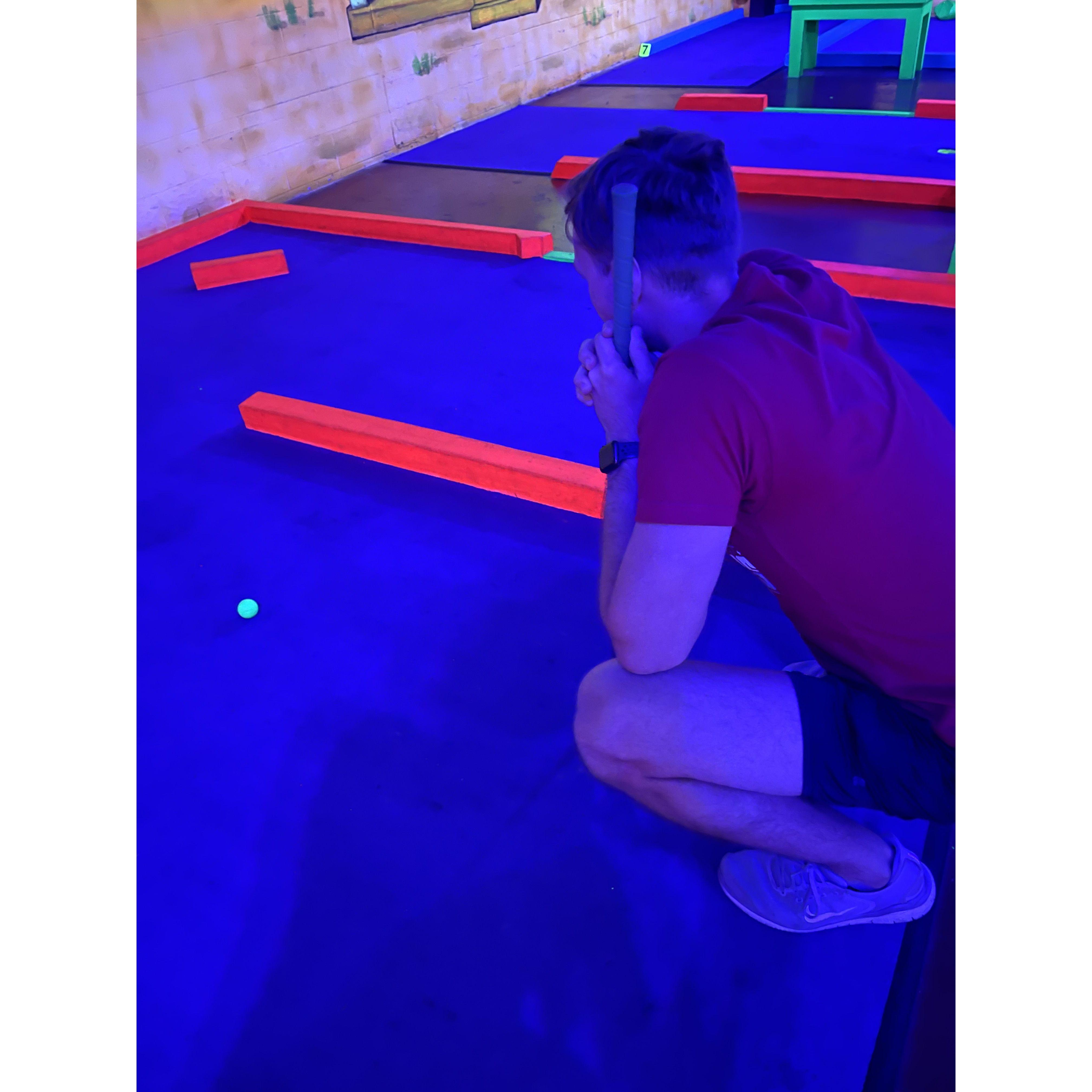 Mini golf is one of the couple's favorite pastimes. Although, the series is currently tied so both think it might be time to hang up their putters.