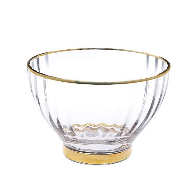 Line Textured Glass Dessert Bowls with Gold Rim and Base-Set of 4